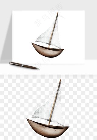 手绘航行帆船png免抠