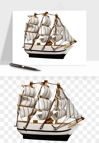 手绘航行帆船png免抠