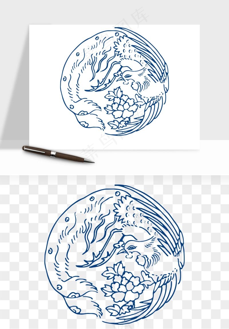 青花瓷花纹花卉图案png免抠