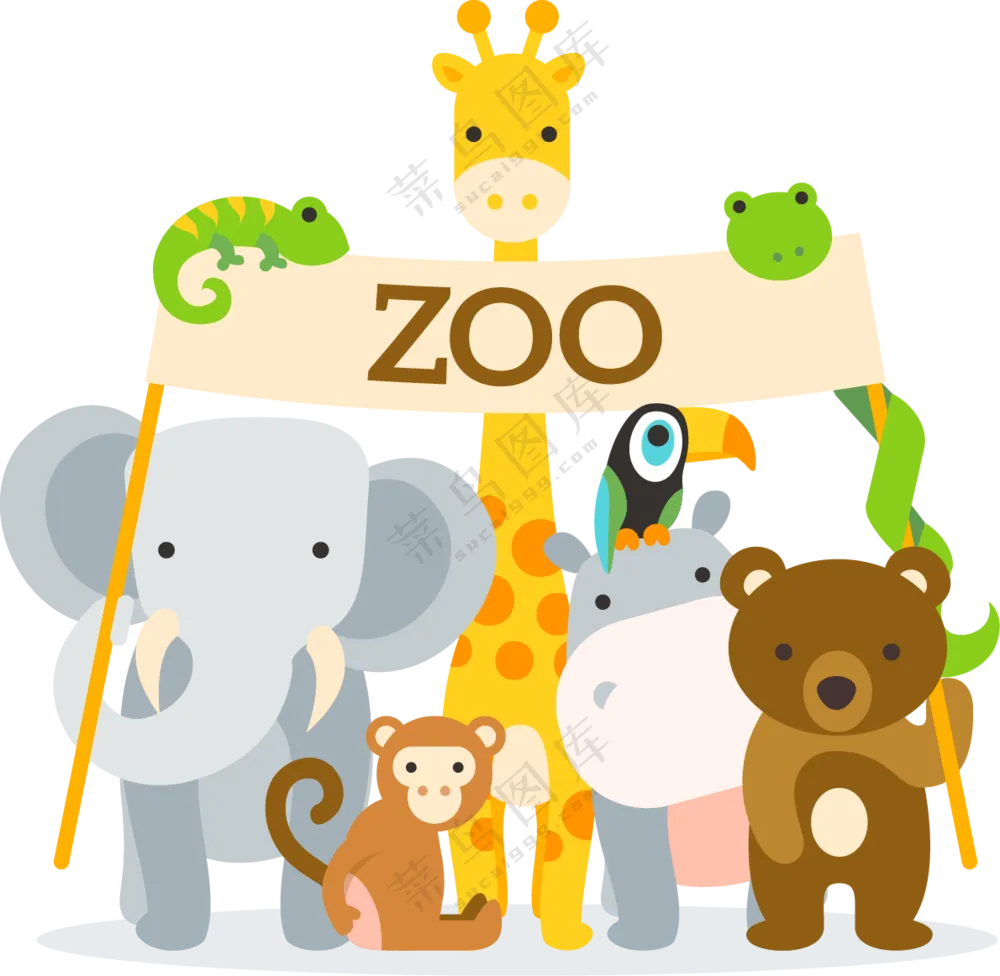 拉横幅的扁平化动物们卡通免抠图片