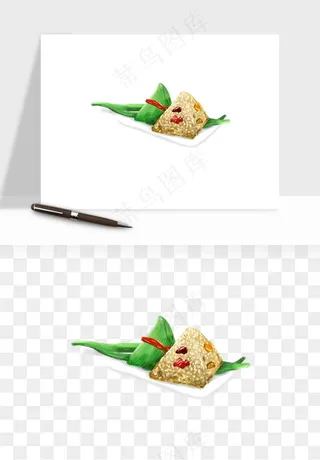 国潮粽子手绘肉粽png免抠