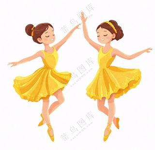 跳舞的女孩芭蕾舞舞蹈卡通插画免抠