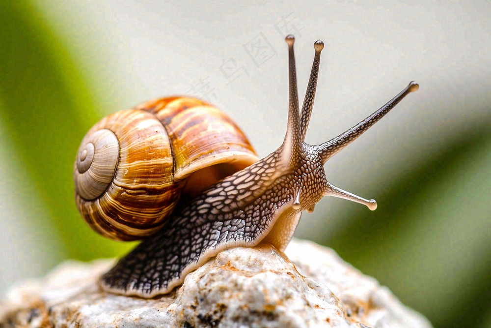 石头上的蜗牛昆虫摄影图