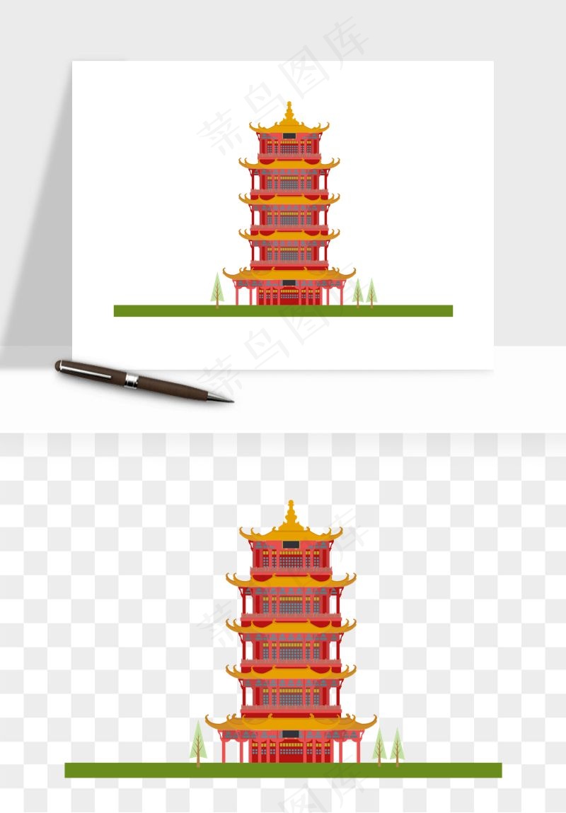 国潮高塔古塔楼建筑png免抠