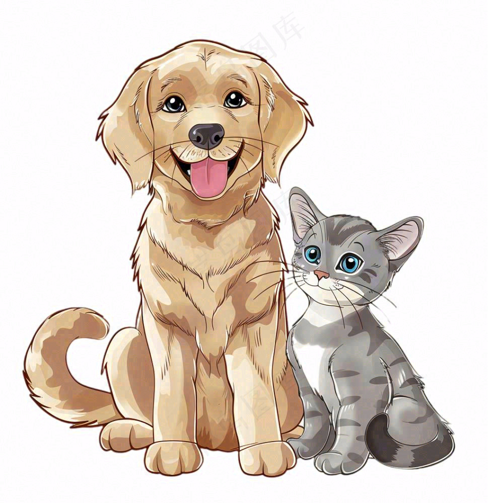 小狗小猫宠物动物卡通插画免抠