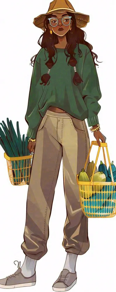 潮流美式高街少女人物卡通插画免抠