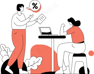 两个女生讨论采购打折 橙色扁平商务插画