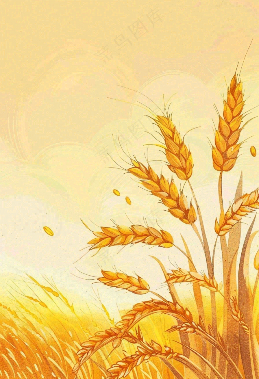 农田里金黄的麦穗稻穗收成卡通插画芒种世界粮食日插画背景