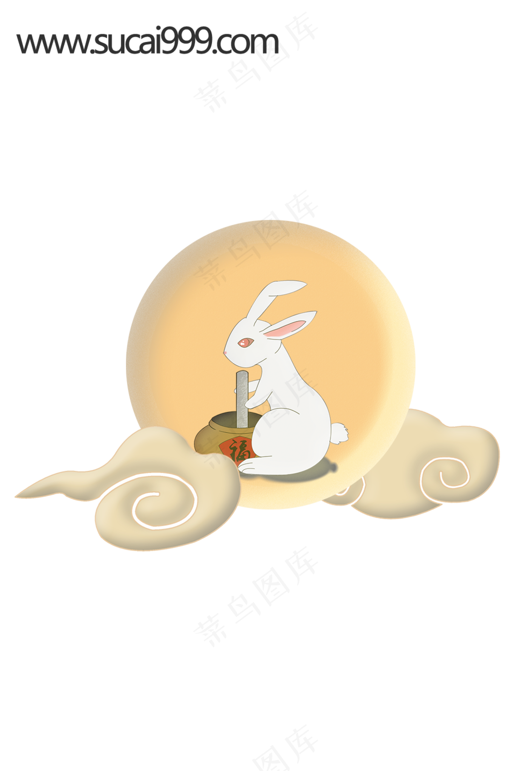 金色月中玉兔捣药免扣中秋节logo图标中秋兔子手提袋礼盒节日logo