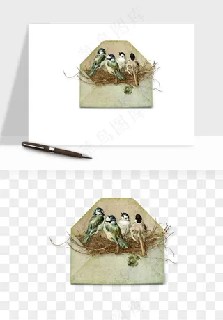 复古明信片信封png免抠