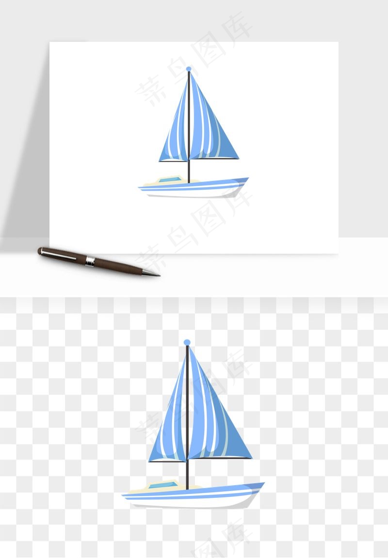 手绘航行帆船png免抠