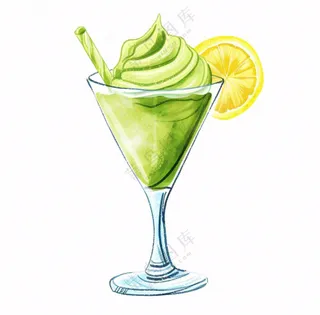 柠檬抹茶冰淇淋甜点下午插画免抠