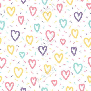 无缝手绘效果多彩桃心图案免抠素材