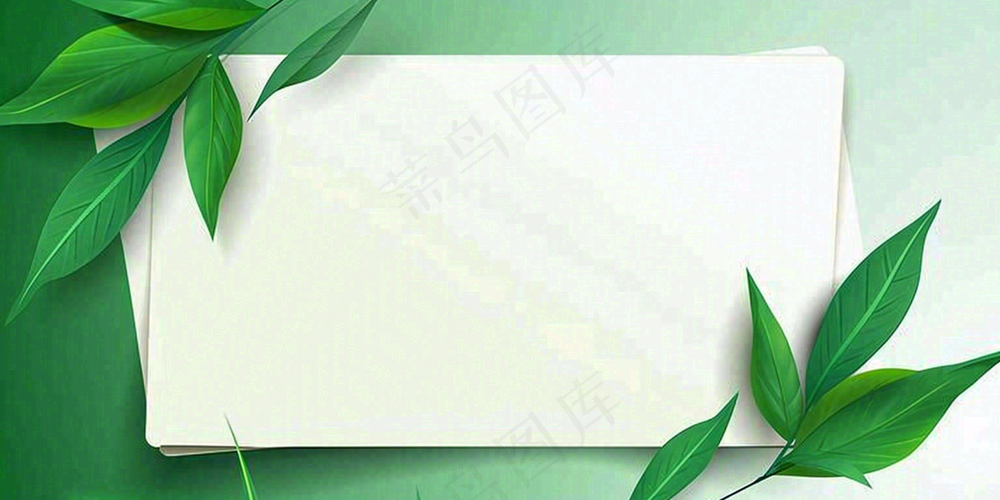 绿叶粽叶绿色边框白色信封端午节插画背景