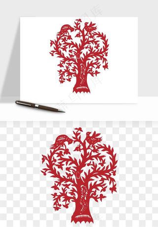 传统剪纸植物花卉png免抠