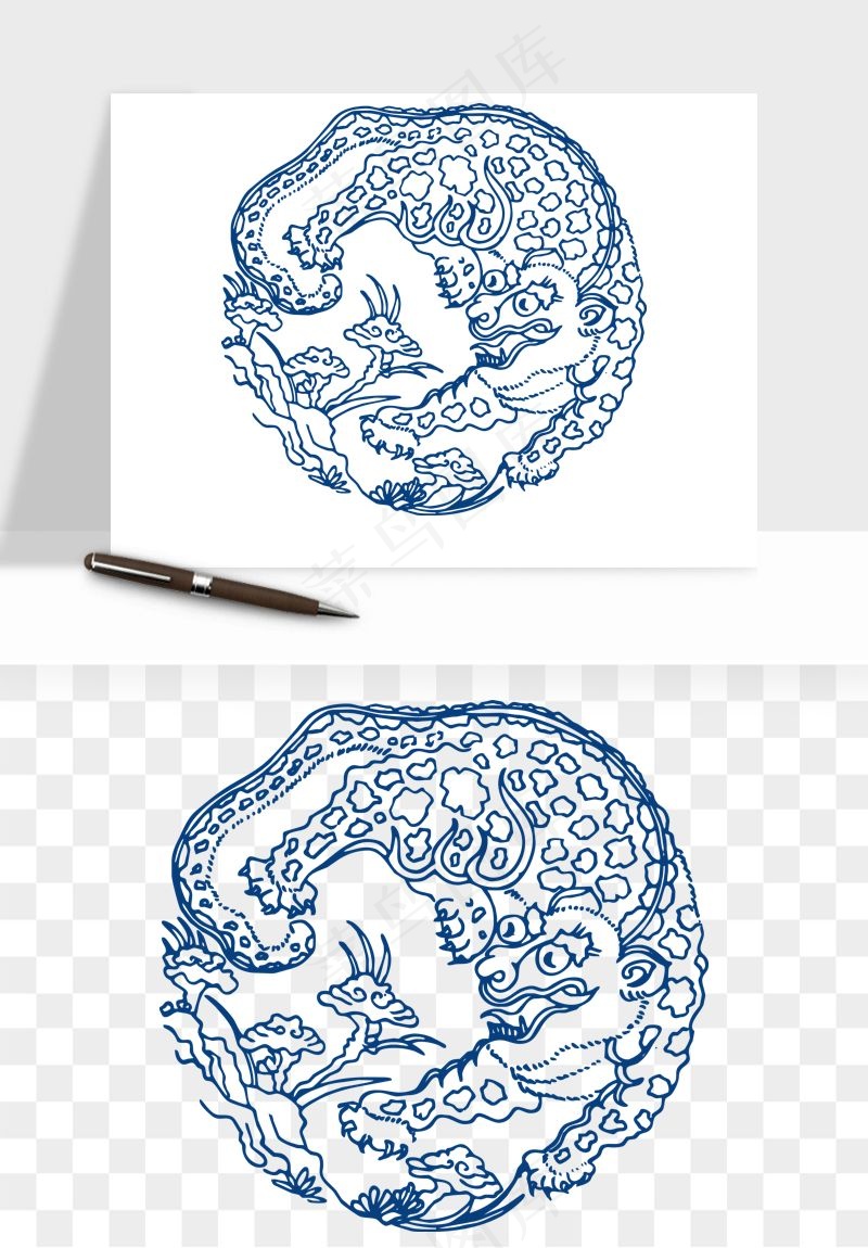 青花瓷花纹花卉图案png免抠