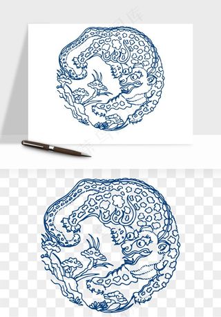 青花瓷花纹花卉图案png免抠