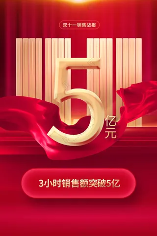 红色双11战报海报