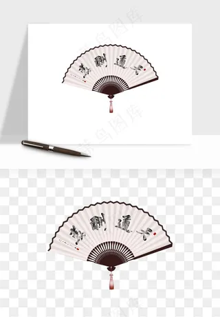 古风扇子元素png免抠