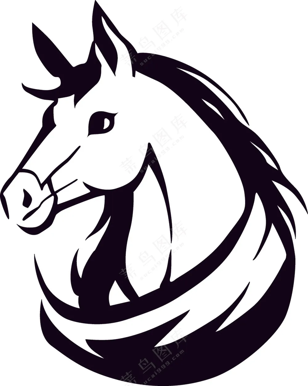 骏马头像黑白剪影图片