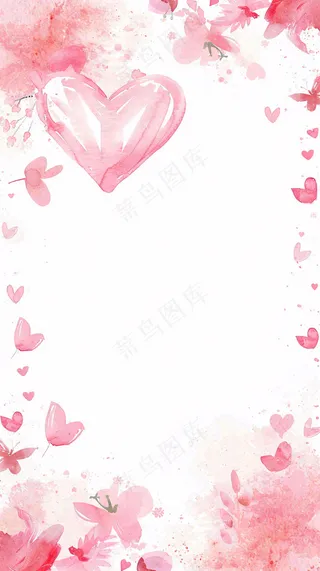 粉色爱心白背景插画情人节七夕插画边框背景