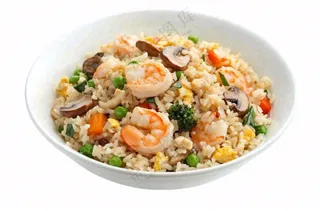 海鲜蘑菇炒饭食物摄影图免抠