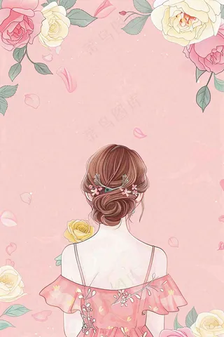 粉色女生节鲜花女神妇女节插画背景