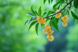 树枝上的小黄花植物摄影图