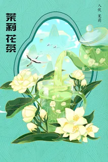 插画清新茉莉花茶活动海报 插画清新茉莉花茶活动海报