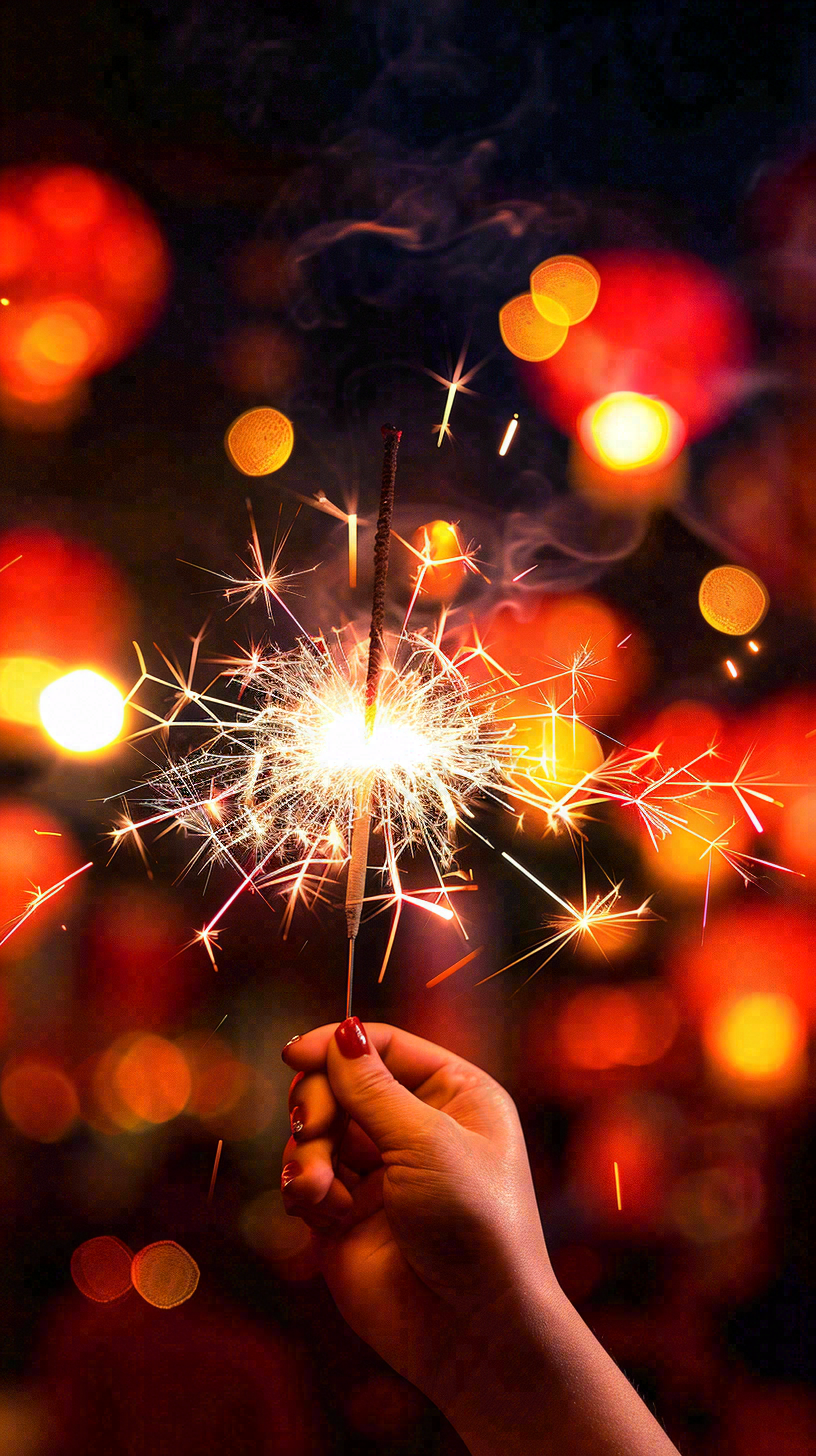 新年放烟花庆祝红色喜庆小年除夕夜春节摄影图