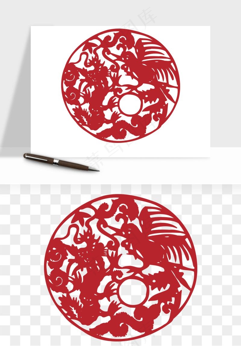 传统窗花剪纸图案png免抠