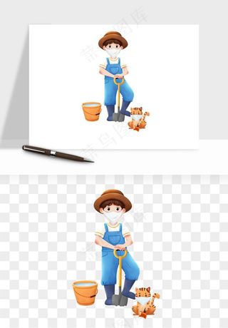 手绘植树节挖土人物png免抠