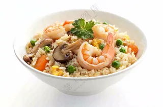 虾仁时蔬炒饭蘑菇美食摄影图