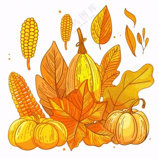 秋天黄色树叶卡通插画免抠