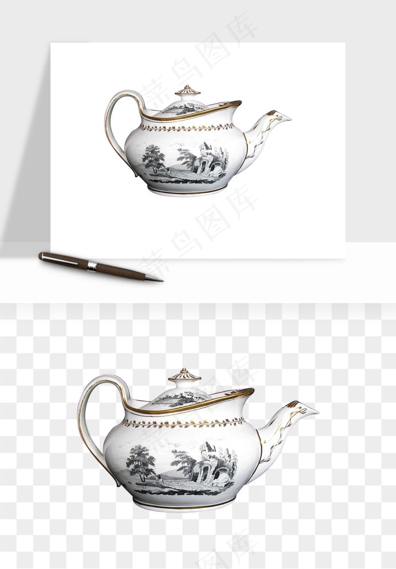 白瓷陶瓷茶壶png免抠