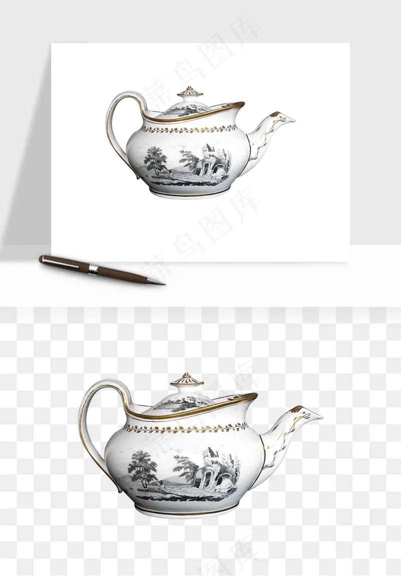 白瓷陶瓷茶壶png免抠