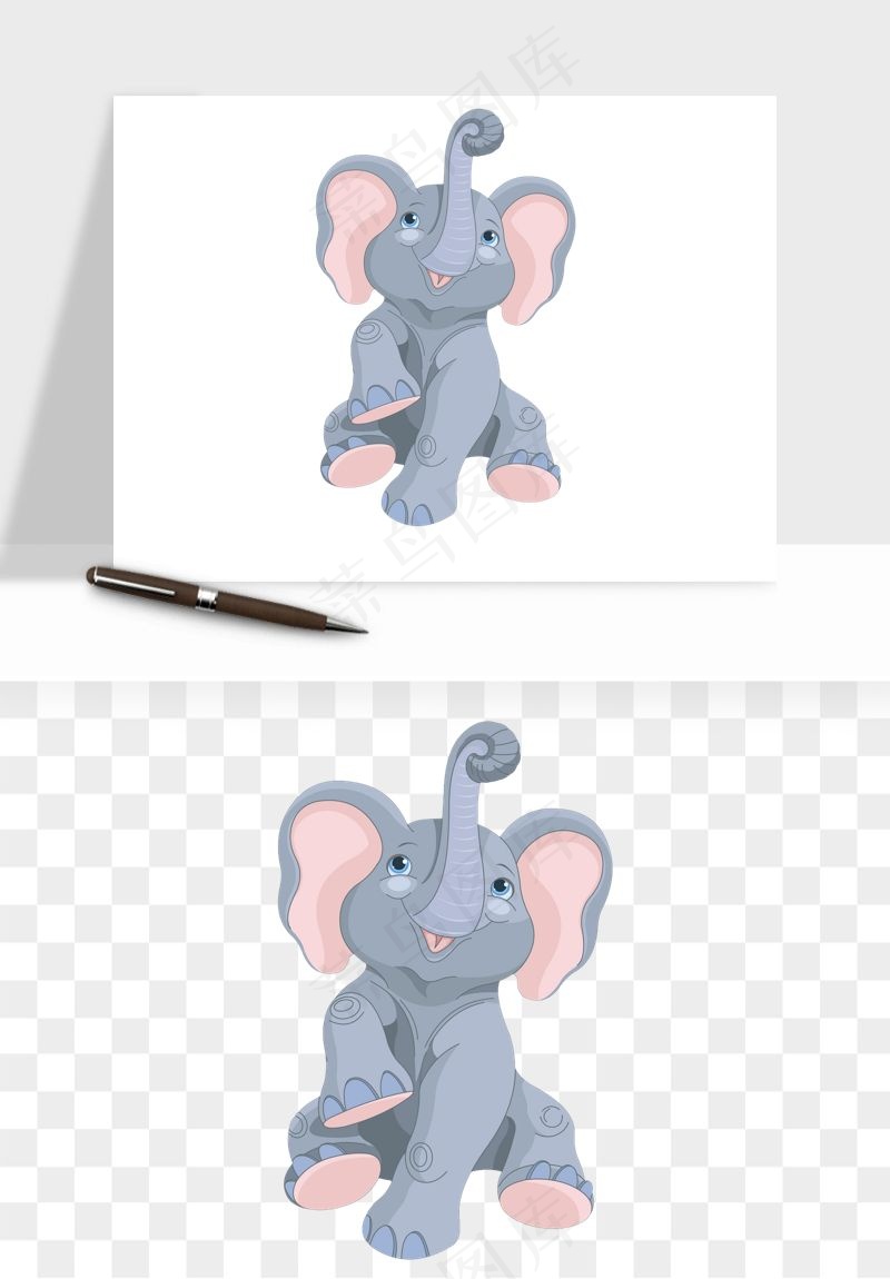 手绘大象小象png免抠