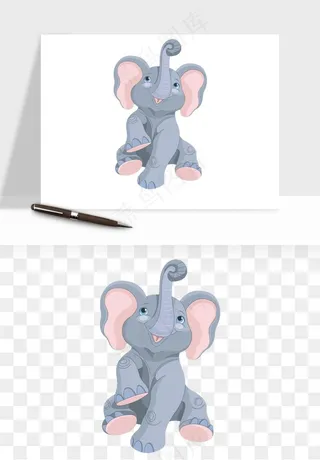 手绘大象小象png免抠