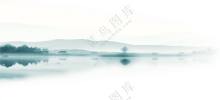 湖光山色与茂密的树木风景免抠图片