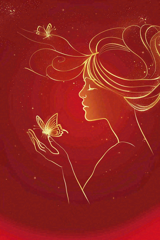 红色金线剪影女生节妇女节唯美插画背景