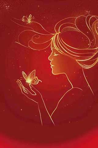 红色金线剪影女生节妇女节唯美插画背景