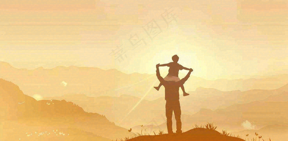 父亲节爸爸和孩子剪影亲情温馨插画背景