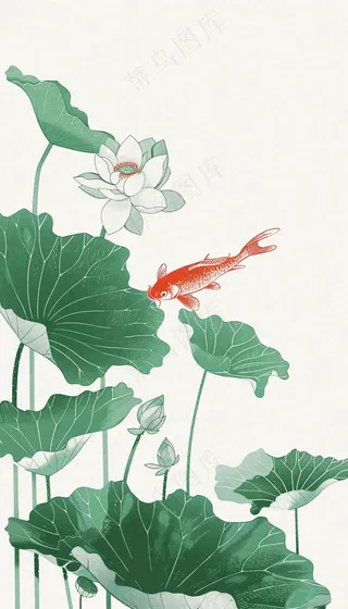 夏天荷花荷叶清凉小清新淡雅立夏夏至暑插画背景