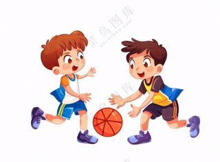 打篮球的少年学生儿童运动卡通人物插画免抠