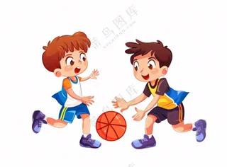 打篮球的少年学生儿童运动卡通人物插画免抠