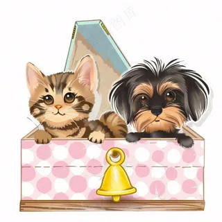 小狗小猫宠物动物卡通插画免抠