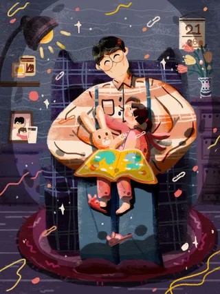 彩色简约风父亲节插画模板