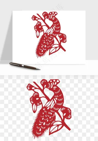 传统花鸟动物剪纸png免抠