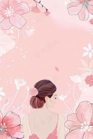 粉色女生节鲜花女神妇女节插画背景