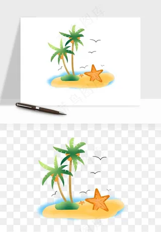 卡通沙滩椰子树png免抠